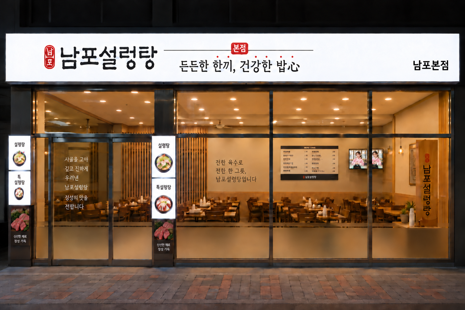 남포설렁탕 본점 간판과 따뜻한 매장 전경